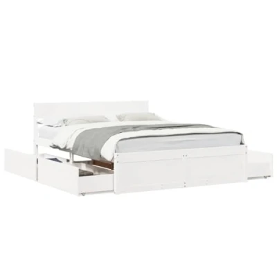 Image de vidaXL Cadre de lit avec tiroirs blanc 160x200 cm bois massif pin