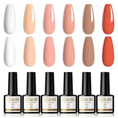 Afbeelding van ROSALIND semi permanente nagellak, 6 kleuren, uv gel, wit, nude, pastelroze, rood, 8 ml, French manicure, permanent, voor nail art, permanent