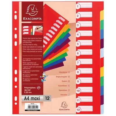 Image de Intercalaires pp opaque semi rigide 12 positions a4 maxi