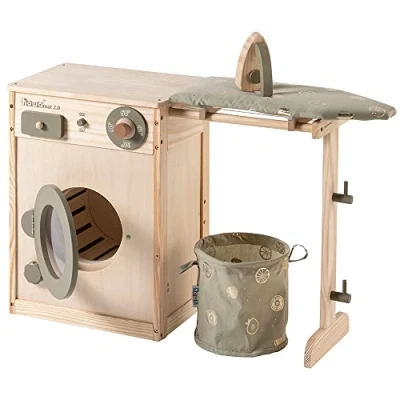 Afbeelding van Howa houten Kinderwasmachine speelgoedwasmachine met waslijn, strijkplank, wasmand en strijkijzer 48142
