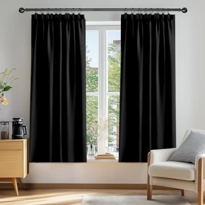 Afbeelding van Deconovo set van 2 gordijnen, 50% ondoorzichtig, isolerend, voor woonkamer, plooiband, keuken, slaapkamer meisjes, Halloween, zwart, 132 x 138 cm