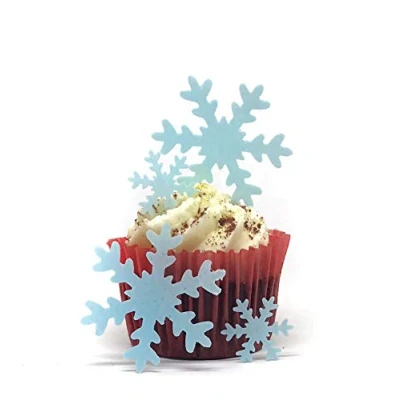 Afbeelding van 100 stuks voorgesneden sneeuwvlokken van eetbaar papier voor taartdecoratie in 2 maten Frozen Party