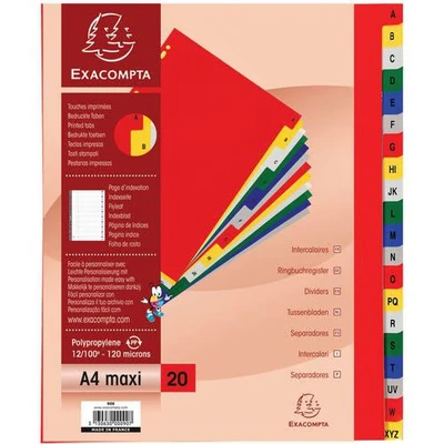 Image de Intercalaires alphabet pp couleurs 12/100e 20 positions A4+
