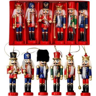 Afbeelding van THE TWIDDLERS 6 Traditionele Houten Kerst Notenkrakers, 13cm Hangende Kerstboom Decoratie, Kerstboomversiering Stevige &amp; Premium Kwaliteit