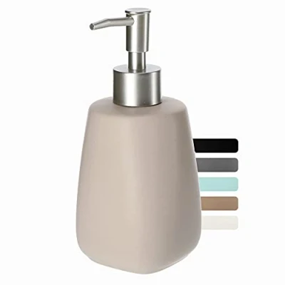 Afbeelding van KADAX zeepdispenser met pomp, pompdispenser van keramiek, dispenser voor vloeibare zeep, afwasmiddel, lotiondispenser, afwasmiddeldispenser badkamer, keuken, (beige)