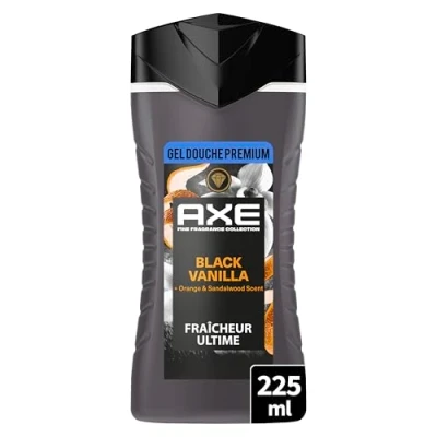 Image de AXE Gel Douche Collection Prestige Black Vanilla 12h de fraîcheur Parfum frais et gourmand vanille, orange bois santal Agents hydratants 100% d’origine végétale 225ml