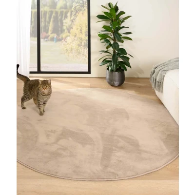 Afbeelding van Rond Zacht Tapijt/Vloerkleed Plush Beige 160 Cm