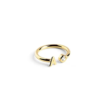 Afbeelding van SINGULARU Gepersonaliseerde Letter Diamond gouden ring Verstelbare 925 sterling zilveren met 18K vergulde afwerking. Eén maat Damessieraden, edelmetalen goud, Niet van toepassing
