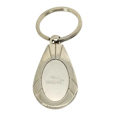 Afbeelding van Autosleutelhanger met logo, ovoïde vorm, metaal, zilverkleurig, in etui (Jaguar)