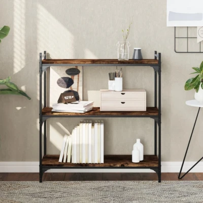 Afbeelding van Boekenkast 3 laags 80x30x86 cm bewerkt hout gerookt eikenkleur
