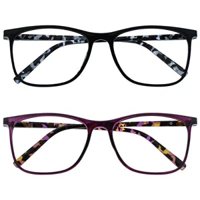 Afbeelding van OPULIZE Arc Pack 2 grote leesbril, zwart, paars, motief: mannen en vrouwen RR66 15 +2,00