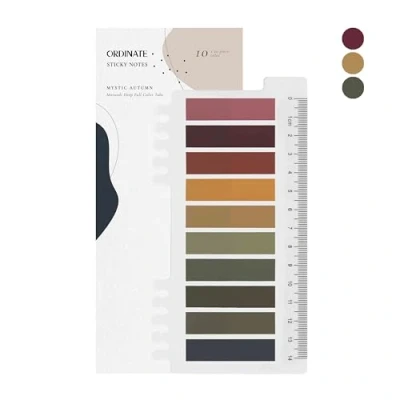 Afbeelding van Ordinate 200 stuks plakstrips, transparant, plaknotities, indextabbladen, pastelplakstiften, stationaire benodigdheden, zelfklevende tabletten (A Mystic Autumn)