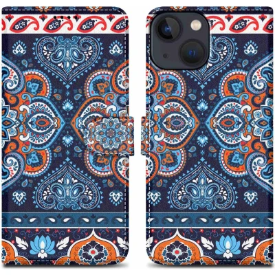 Afbeelding van Cadorabo Hoesje geschikt voor Apple iPhone 13 MINI Design Blauwe Mandala No. 1 Beschermhoes Case Cover met magnetische sluiting, standaardfunctie en kaartvakje
