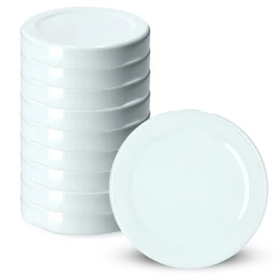 Afbeelding van KADAX 10 schroefdeksels voor inmaakpotten, metalen schroefdeksel fi 33 mm, reservedeksel weckpotten, flessen en glazen (wit)