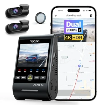 Afbeelding van VIOFO A229 Pro 3 lenzen 4K + 2K 1080P, Dual Starvis 2, HDR voor achter binnen, dashcam, spraakbesturing en autocamera, wifi 5 GHz, ultra nauwkeurige GPS, super nachtzicht 2.0,
