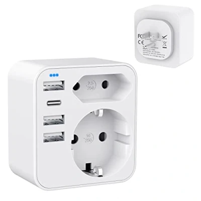 Afbeelding van HANYEAL adapter USA, Amerikaanse 6 in 1 reisadapter met 3 USB C 3.4A, stekker België naar VS voor Canada Mexico Dominicaans Thailand, adapter, type B