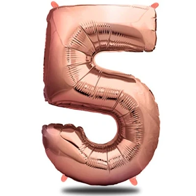 Afbeelding van envami Ballon, verjaardag 5 jaar, roségoud 101 cm cijferballon decoratieve verjaardagsset voor meisjes Happy Birthday decoratie ballon vliegt dankzij helium