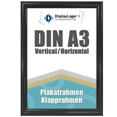 Afbeelding van DisplayLager Inklikframe A3 zwart met 25 mm aluminium profiel, ontspiegeld beschermglas, bevestigingsmateriaal