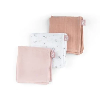 Afbeelding van doomoo Lovely Set van 3 babydoeken Flower Pink Biologisch katoengaas Superzacht, absorberend &amp; multifunctioneel 70x70 cm