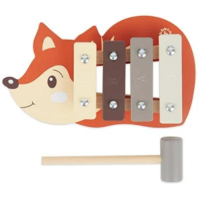 Afbeelding van Bieco Mini xylofoon voor baby&#039;s, vos, speelgoed xylofoon, belspel kinderen vanaf 1 jaar, bosdieren, van hout, baby jaar