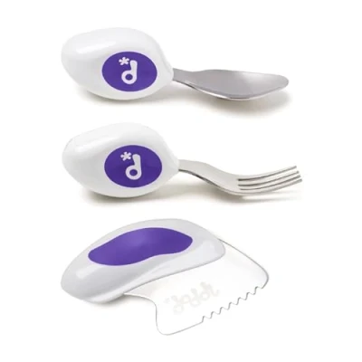 Afbeelding van doddl 3 delige set met mes, lepel, vork leer hoe je peuterbestek in enkele minuten gebruikt, gebruiksvoorwerpen voor 1 jaar en ouder, speenaccessoires, indigo