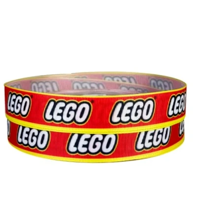 Afbeelding van LEGO Bouwsteenband in rood en geel, 2 m x 22 mm, breedte voor verjaardagstorten, decoratie ideeën geschenken, strikken of verpakkingen van dozen, tassen, kaarten, knutselwerk