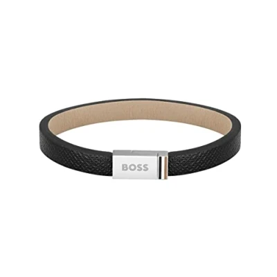 Afbeelding van BOSS Sieraden Leren armband voor heren, collectie JACE, zwart, 1580336S, Leer, Zonder edelsteen