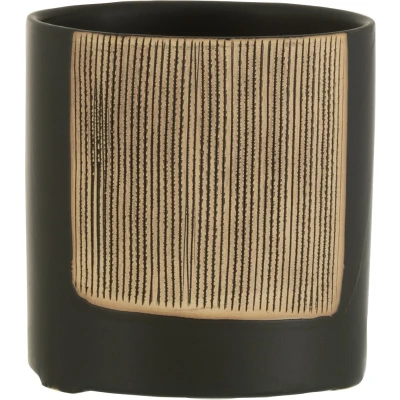 Afbeelding van J Line Bloempot Maria Rond Keramiek zwart Ø 12 cm 2 stuks