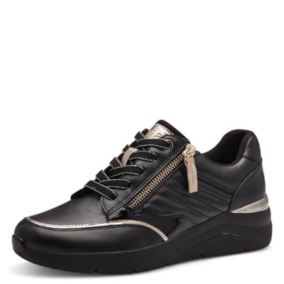 Afbeelding van Jana Sneakers laag, Dames, Maat: 37, Black gold Imitatieleer/ textiel