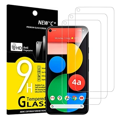 Afbeelding van NEW&#039;C Displaybeschermfolie van glas voor Google Pixel 4a 5G, niet 4a, krasbestendig, anti vingerafdruk, zonder luchtbellen, hardheid 9H, 0,33 mm, ultra transparant, gehard glas, 3 stuks