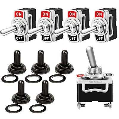 Afbeelding van FULARR 5 stuks professionele autoschakelaar met waterdichte kap, ON OFF 2 polig, SPST metaal, tuimelschakelaar, voor boot, auto, vrachtwagen, 6 A, 250 VAC/10 125 VAC