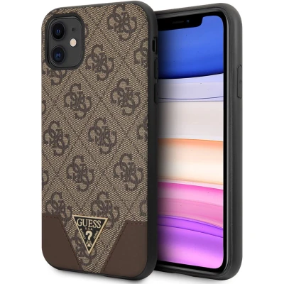 Afbeelding van iPhone 11/XR Backcase hoesje Guess Effen Bruin Kunstleer