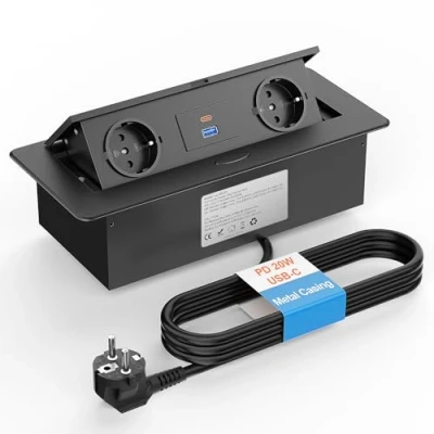Afbeelding van Ohuo inbouwstopcontact, USB C, PD, 20 W, werkblad, keuken, 2 inbouwstopcontacten, kabel m, 10 A/2500 W