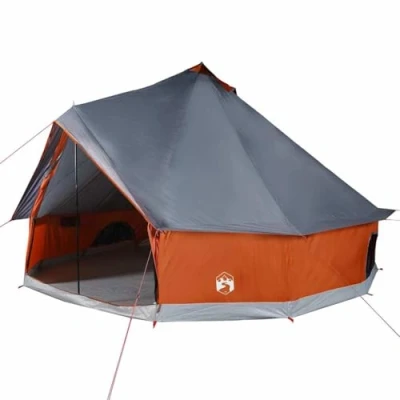 Afbeelding van vidaXL Familietent tipi voor 8 personen, grijs en oranje, waterdicht