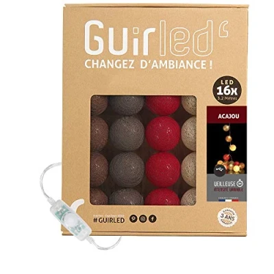 Afbeelding van GuirLED Lichtketting met bolletjes van katoen, USB, 2 uur nachtlampje voor baby&#039;s, incl. A dubbele USB adapter, 3 intensiteiten, 16 bolletjes, 1,6 m, Acajou