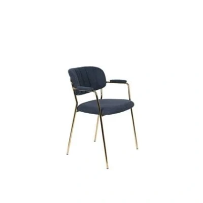 Afbeelding van Feliz Lifestyle Jolien Eetkamerstoelen armleuning Goud/Donker Blauw Set van 2