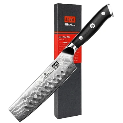 Afbeelding van SHAN ZU Nakiri Damascus keukenmes, Japans mes, 16,5 cm, professioneel groentemes, 67 etages, handvat G10