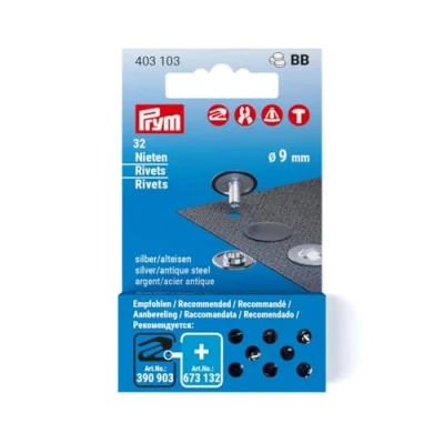 Afbeelding van Prym 403103 9 mm zilveren ijzeren klinknagel navulset