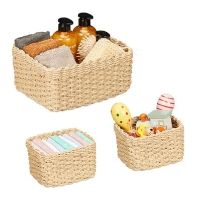 Afbeelding van Relaxdays opbergmand gevlochten set van 3 decoratieve manden 2 groottes papiertouw