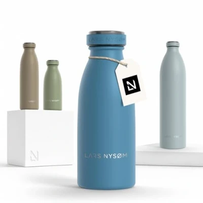 Afbeelding van LARS NYSØM drinkfles van roestvrij staal, thermosfles, waterdichte voor sporten, fietsen, kinderen, blauw (Calypso Blue, 350 ml)