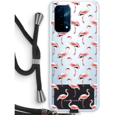 Afbeelding van Case Company® hoesje met Koord geschikt voor Oppo A93 5G Flamingo Telefoonhoesje Zwart Bescherming aan alle Kanten en Over de Schermrand