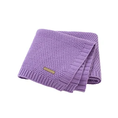 Afbeelding van Odot Gebreide deken voor baby&#039;s, jongens, meisjes, eenvoudig, ultrazacht en wollig, vierkante inbakerdeken, kinderwagen of babybed, beddengoedset (80 x 100 cm, paars)