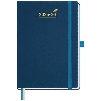 Afbeelding van BEZEND Agenda 2025 2026 A5 21 x 15,5 cm weekkalender 25 26 met dubbel tijdschema 1 week 2 pagina&#039;s 18 maanden van jul tot december Harde PU lederen omslag Pruisisch blauw