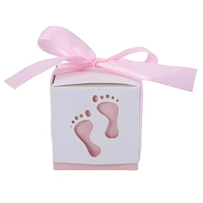Afbeelding van TOPINCN 50 stuks snoepdoosjes voor bruiloft met zijden band babyvoetafdruk babyshower Valentijnsdag cadeau (roze)