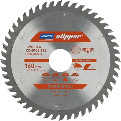 Afbeelding van Norton Clipper Hout en Composiet Zaagblad ATB Finishing 160mm 48 tanden Voor Cirkelzagen Afkortzagen