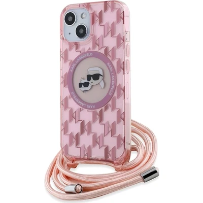 Afbeelding van Karl Lagerfeld IML Crossbody Monogram &amp; Choupette Head MagSafe hoesje voor iPhone 15 / 14 13 roze