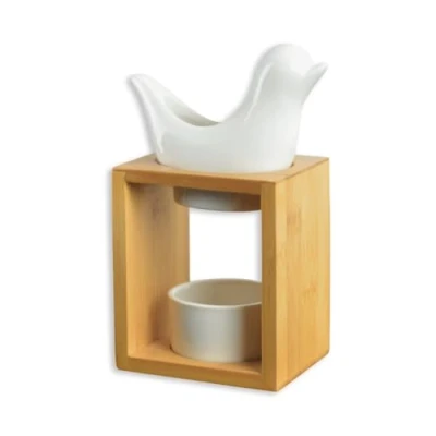 Afbeelding van Zen&#039;Aroma Birdy Blanc geurwax fondantbrander diffuser voor etherische olie en huisgeur kaarsenhouder aromatherapie van hout keramiek, decoratief, hoogte 13 cm,