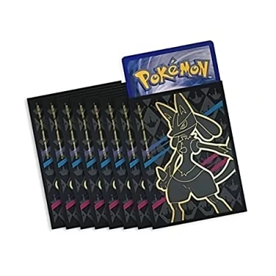 Afbeelding van Pokémon kaarthoezen uit de Elite Trainer Box Presenteer je kaarten met promotionele hoezen van ETB dozen, 65 stuks, Black Lucario