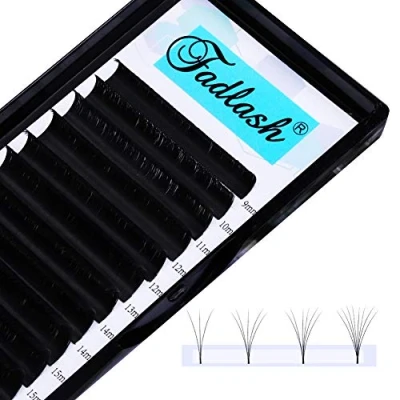Afbeelding van wimperverlenging Easy Fan Lashes 0,07 D krul 14 mm, van zijde, Russisch volume, professioneel, voorgevormd wimperboeket, FADLASH (0.07 mm)