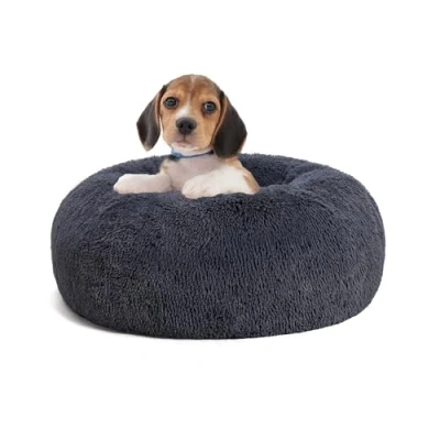 Afbeelding van HMTOPE Panier orthopédique pour chien rond Canapé ou chat douillet Lavable Diamètre 60 cm Gris foncé